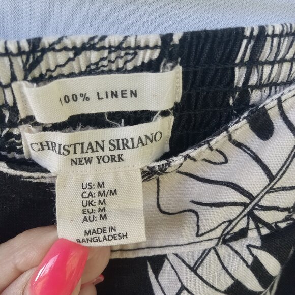 Christian Siriano 100% Linen Wide Leg Pants Monstera Leaf‎ Tropical Beach Size M - Picture 4 of 7